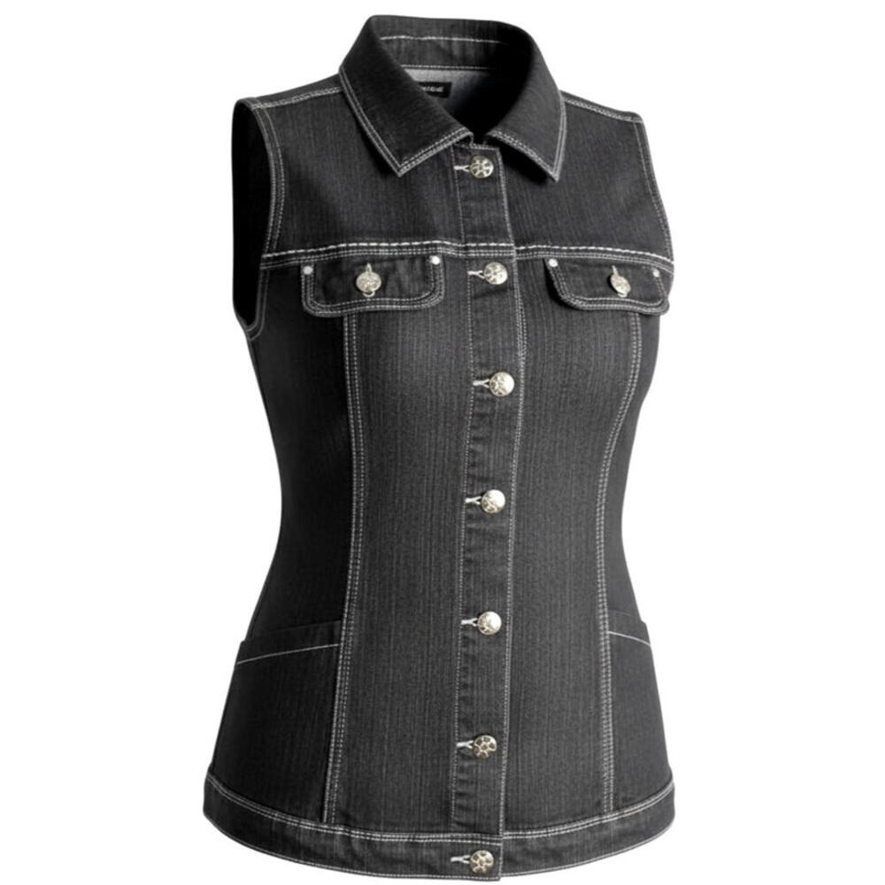 Black Denim Vest Women Size 11 Sleeveless Jean Jacket Button Front